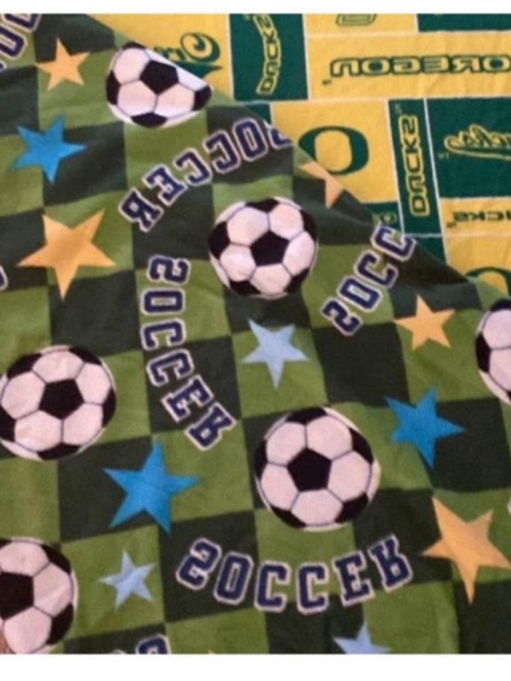 Green Soccer Fleece with Stars Reversible Oregon State Fleece Blanket / Duvet